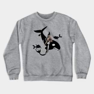 Wonderful mermaid with orca in the deep ocean Crewneck Sweatshirt